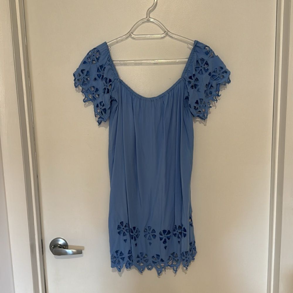 SALT + GRACE sky blue cut out off shoulder boho dress coverup by Tiare Hawaii - Picture 2 of 7